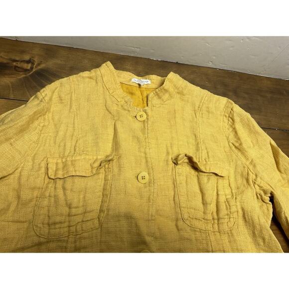 Eileen Fisher Jacket Mustard Marigold Yellow Womens Linen Utility Lightweight XL - Picture 2 of 11